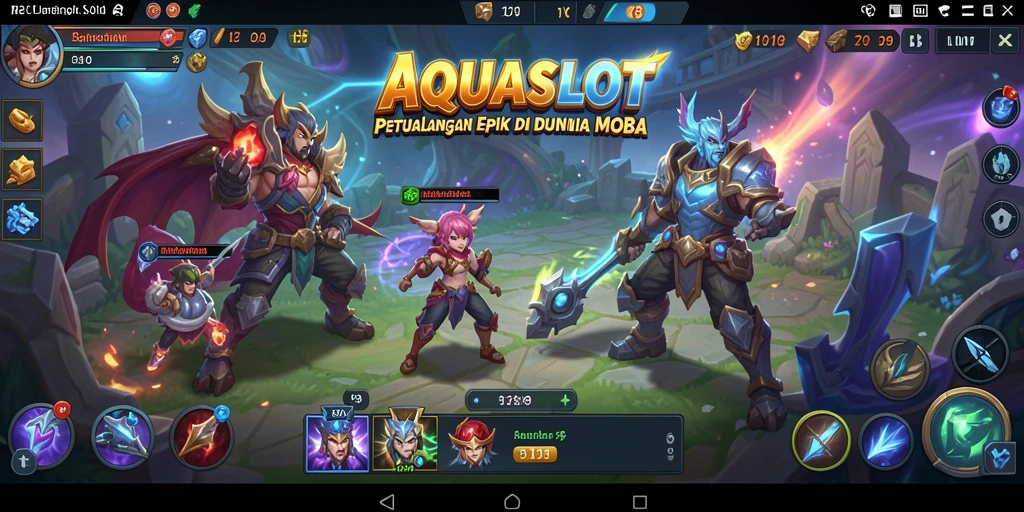 Tampilan aksi gameplay seru di AQUASLOT MOBA.