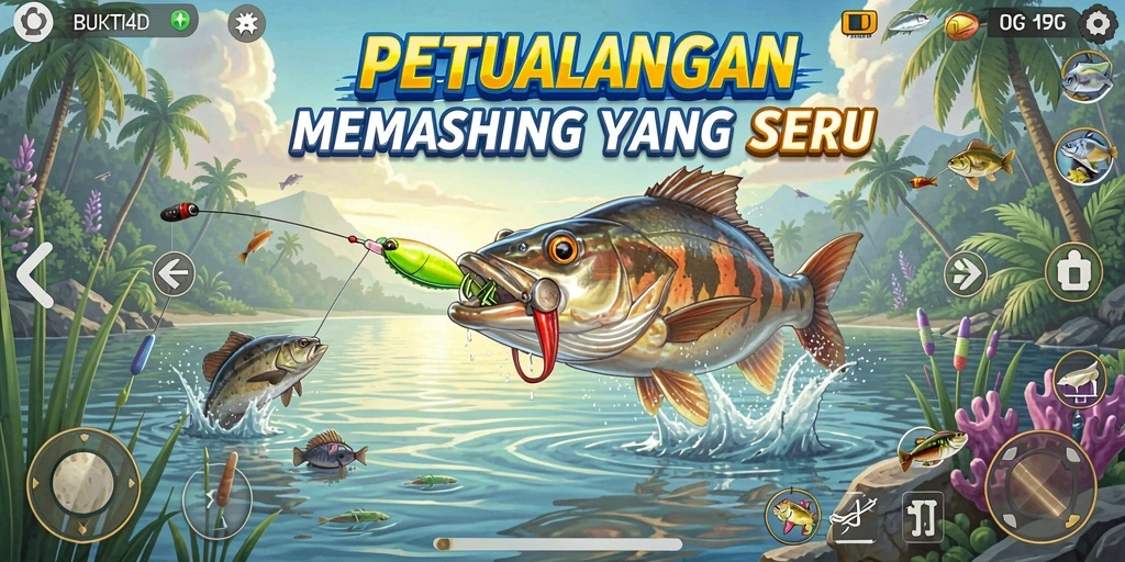 Tampilan gameplay BUKTI4D yang menegangkan saat memancing ikan besar.