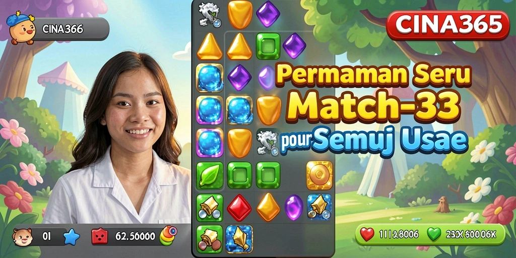 Tangkapan layar CINA365 menampilkan gameplay Match-3 yang seru dan penuh warna.