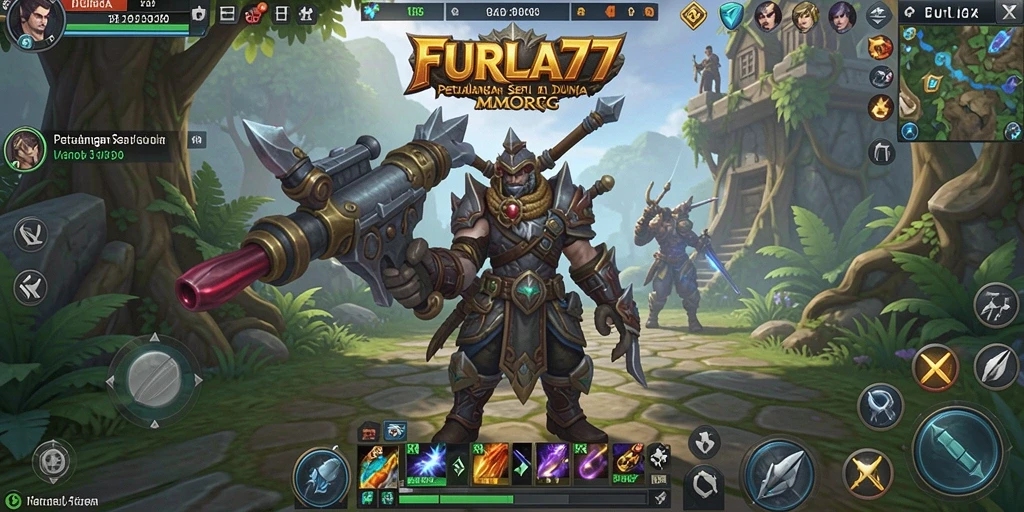 Screenshot gameplay FURLA77 menampilkan pertarungan epik antara pemain dan monster.