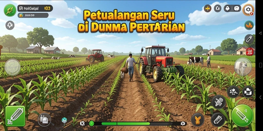 Tangkapan layar gameplay H03 dengan suasana pertanian yang memukau.