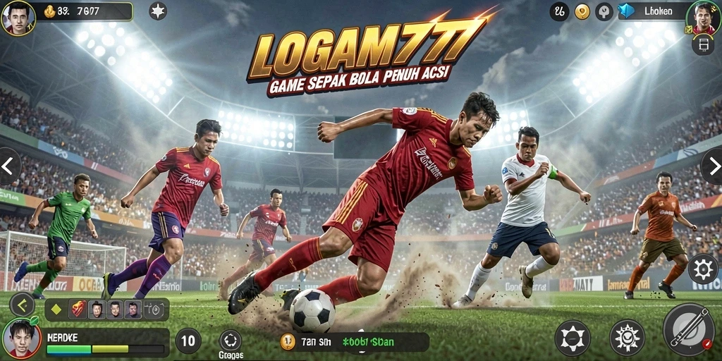 Tampilkan gameplay seru LOGAM777 dengan pertandingan sepak bola intens.