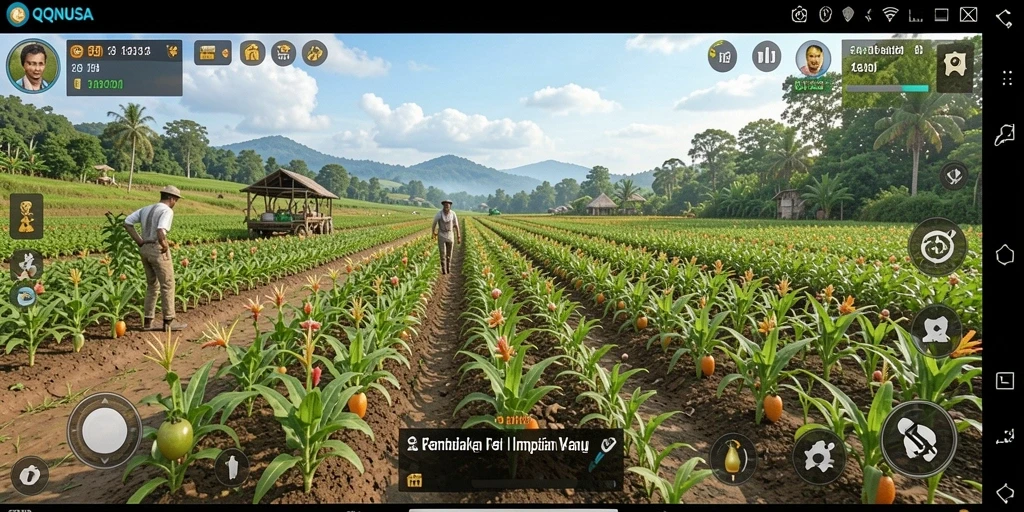 Tampilan gameplay menarik dari QQNUSA yang menunjukkan aktivitas berkebun.