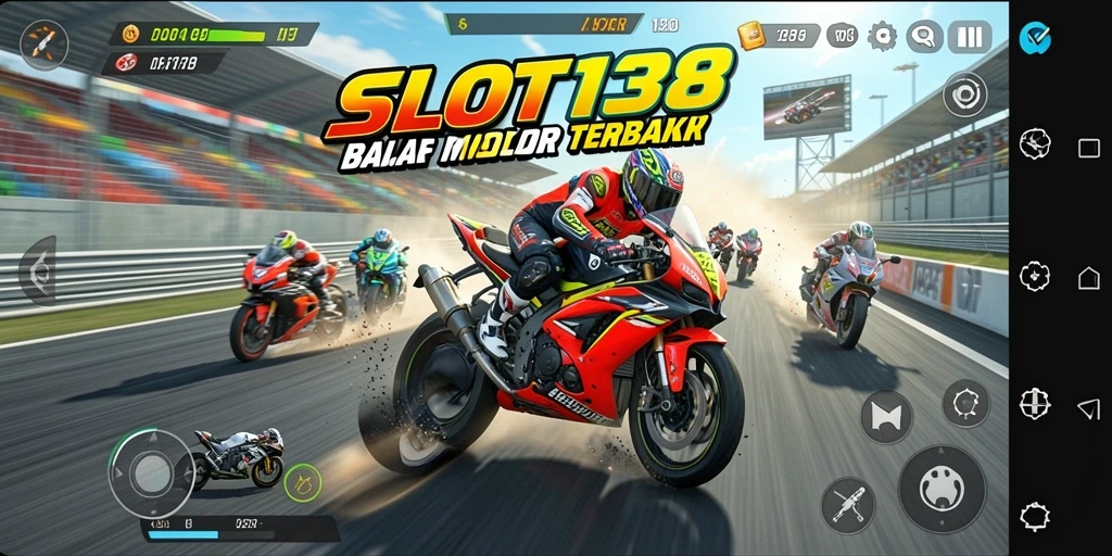 Screenshot yang menampilkan aksi balap motor yang intens dalam SLOT138.