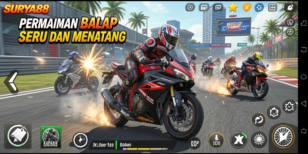 Gameplay balapan motor yang mendebarkan di SURYA88.
