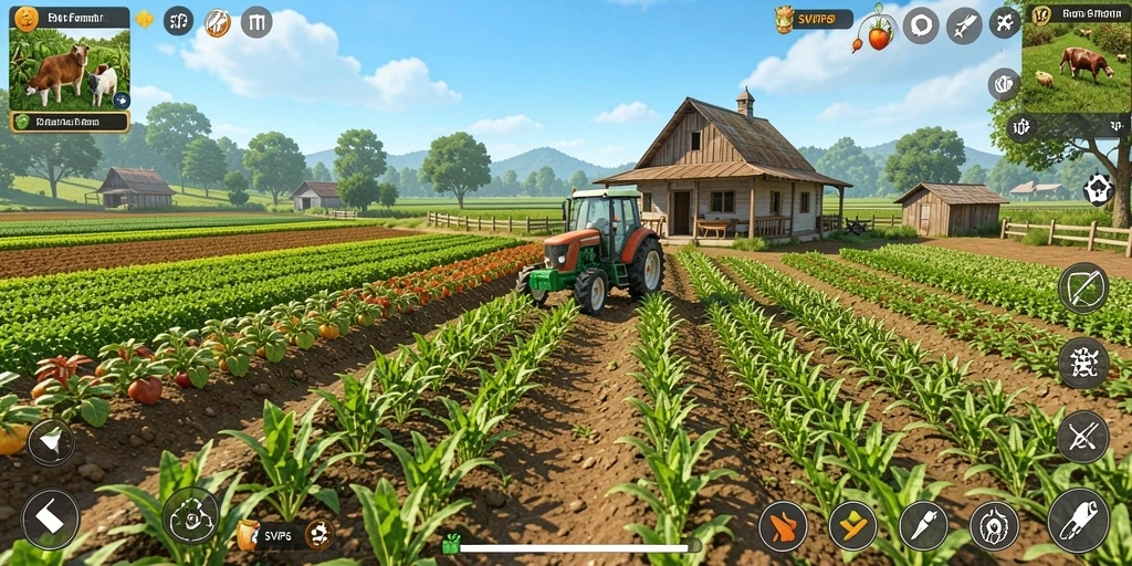 Screenshot gameplay SVIP6 dengan aktivitas pertanian yang menarik.