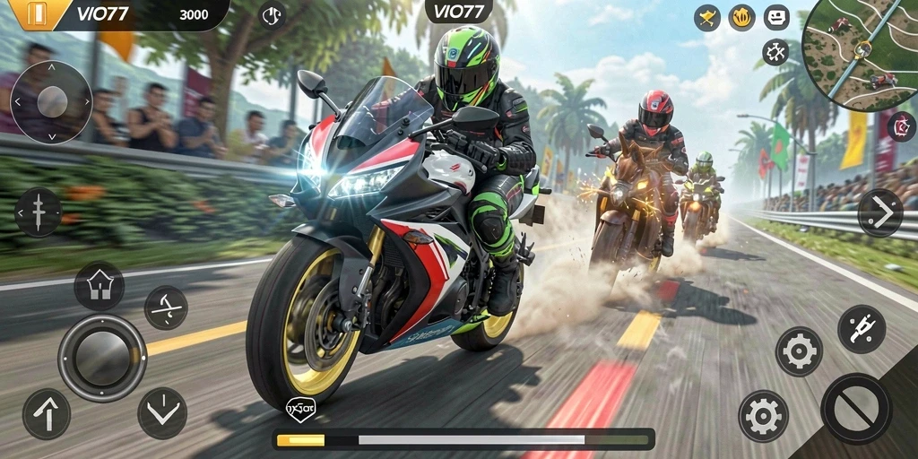 Screenshot VIO77 menampilkan adrenalin balapan motor yang seru.